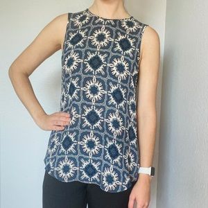 100% Silk Sleeveless Theory Blue Print Top